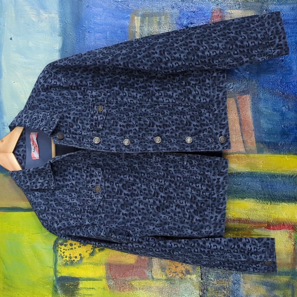 Indigo Wisdom leopard print blue denim Jacket small